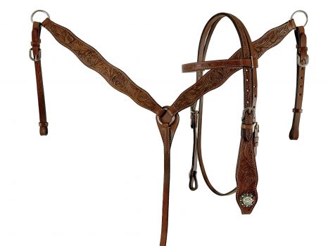 12" Double T Medium Oil Youth Barrel style saddle with suede seat. Comes with a matching headstall, reins and breast collar #3